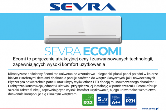 Klimatyzator Sevra Ecomi to połączenie atrakcyjnej ceny i zaawansowanych technologii, zapewniających wysoki komfort użytkowania ☺️