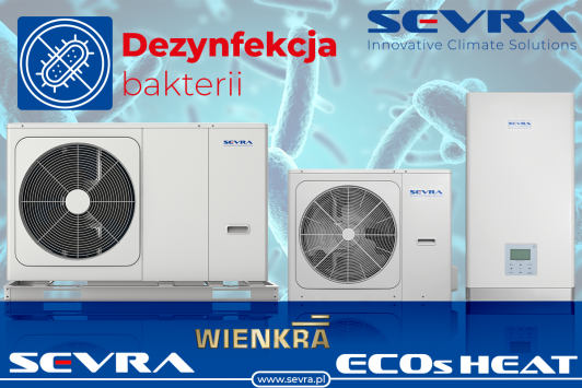 Pompa ciepła SEVRA ECOs HEAT to innowacyjne rozwiązanie, które oprócz swojej głównej funkcji, jaką jest dostarczanie energii cieplnej do budynku, posiada także dodatkową funkcję dezynfekcji bakterii.