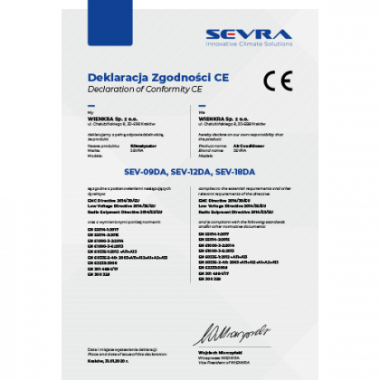Deklaracja zgodności CE – SEVRA RAC Profi