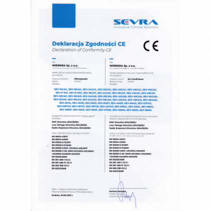 Deklaracja zgodności CE – SEVRA LCAC/MULTI